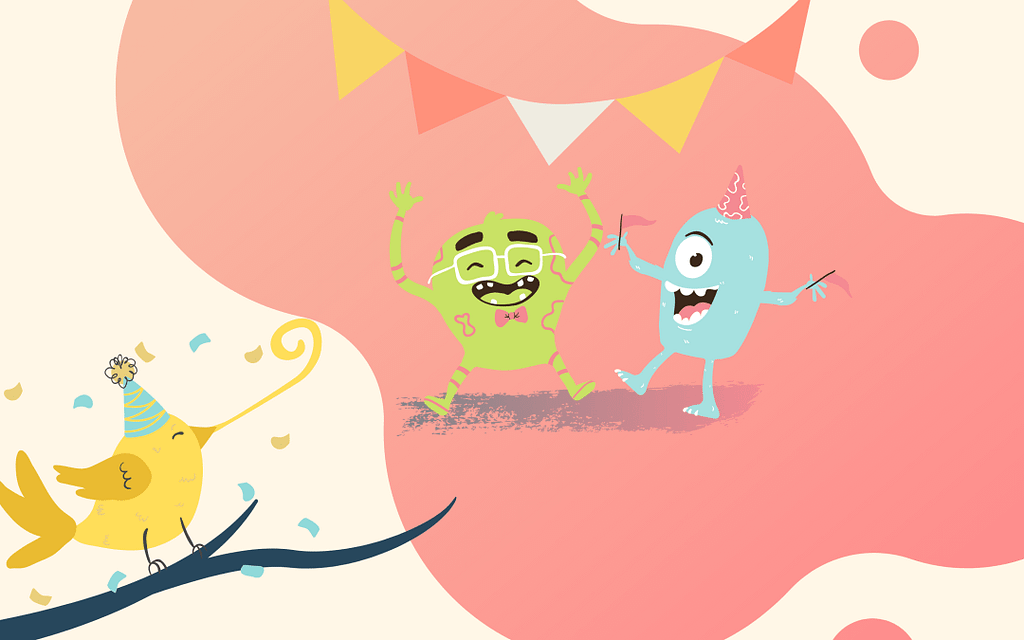 Illustration of little creatures having a party