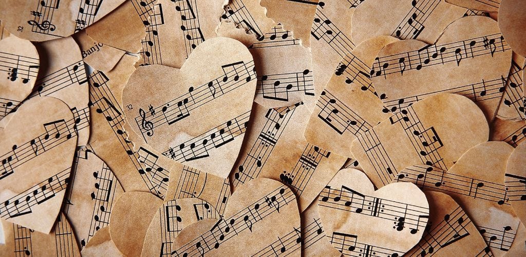 Music sheets in a heart