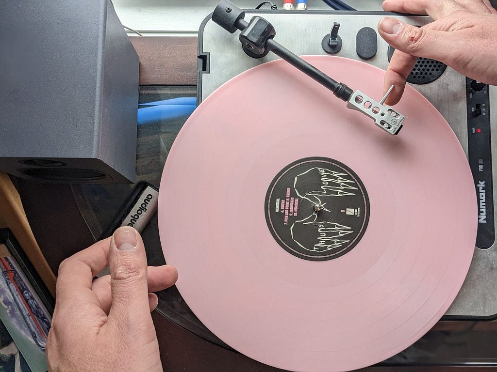 John showing off his record collection