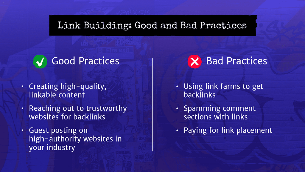 Good and bad link building practices.