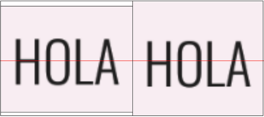 Shows two buttons with Text “Hola” side by side with a font that has more padding at the top than at the bottom. includeFontPadding is false on the left and true on the right. Due to uneven font padding, button to the right is not centered.
