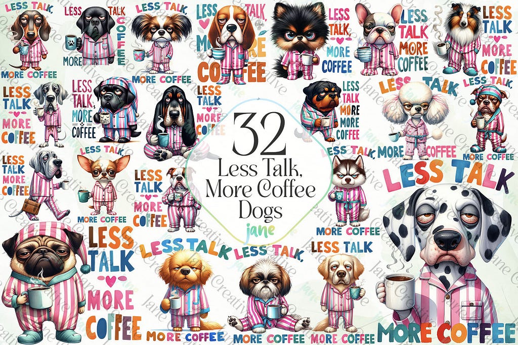 Less Talk, More Coffee Dogs Sublimation Graphic Illustrations