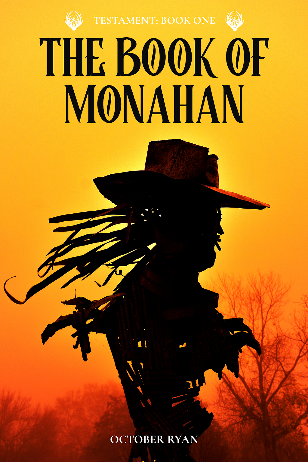 A cowboy scarecrow silhouette.