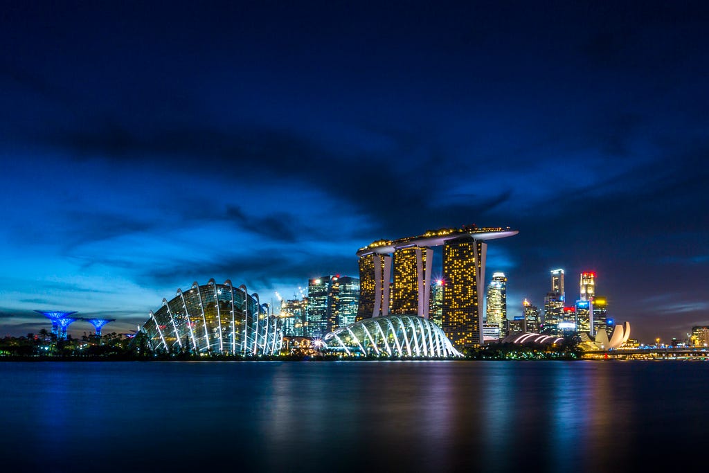 Singapore skyline at night with the water view
