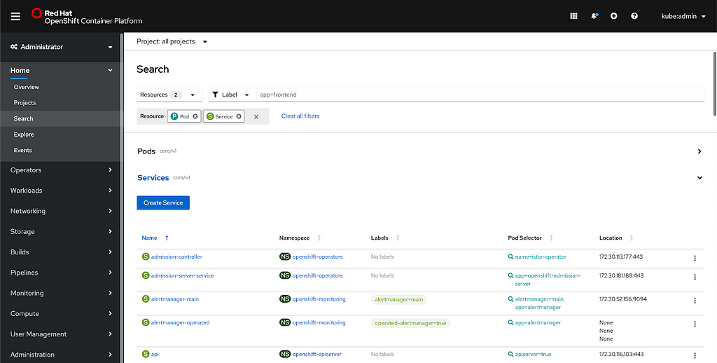 Revamped OpenShift 4.4 Search page
