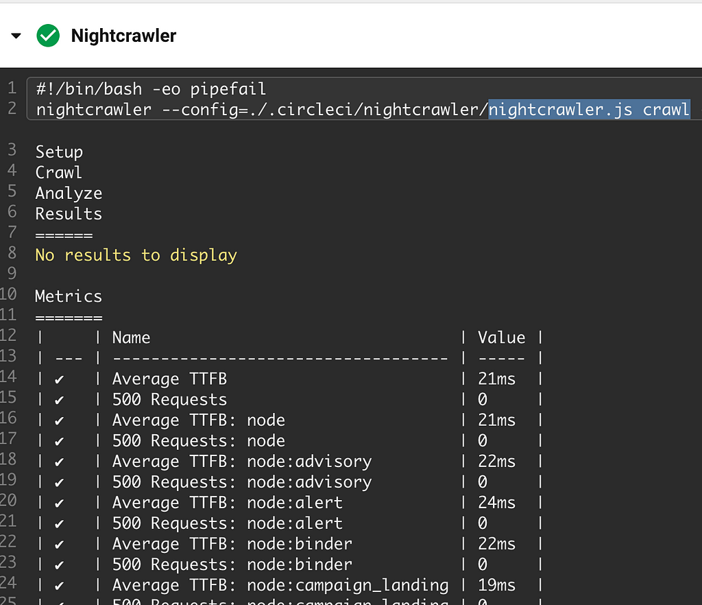 A Nightcrawler report on the command line