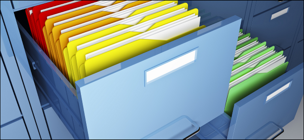 Colored folders inside a filing cabinet