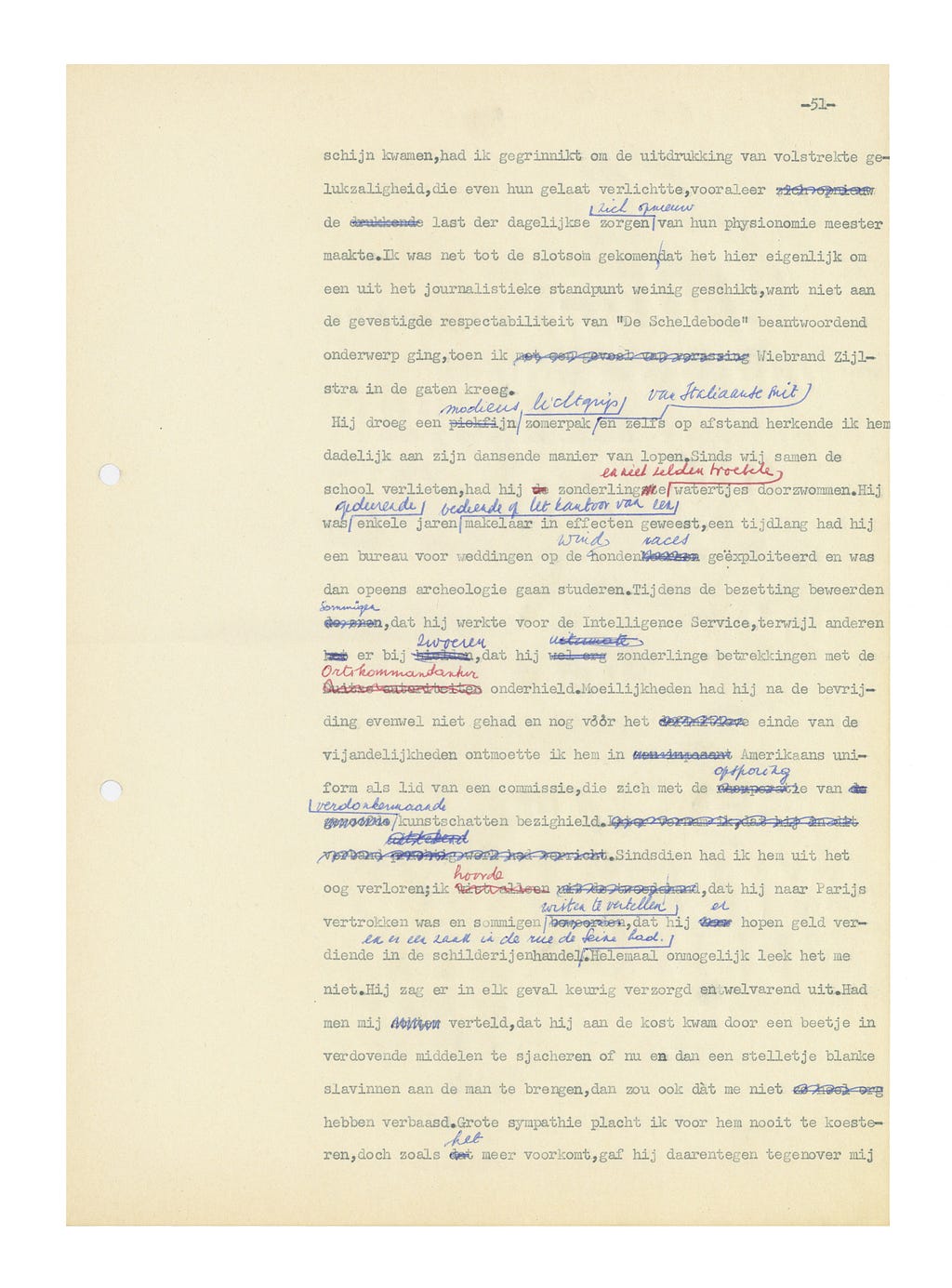 Pagina uit het typoscript (1958–59) van De komst van Joachim Stiller.