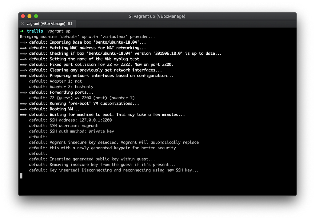 vagrant up command running