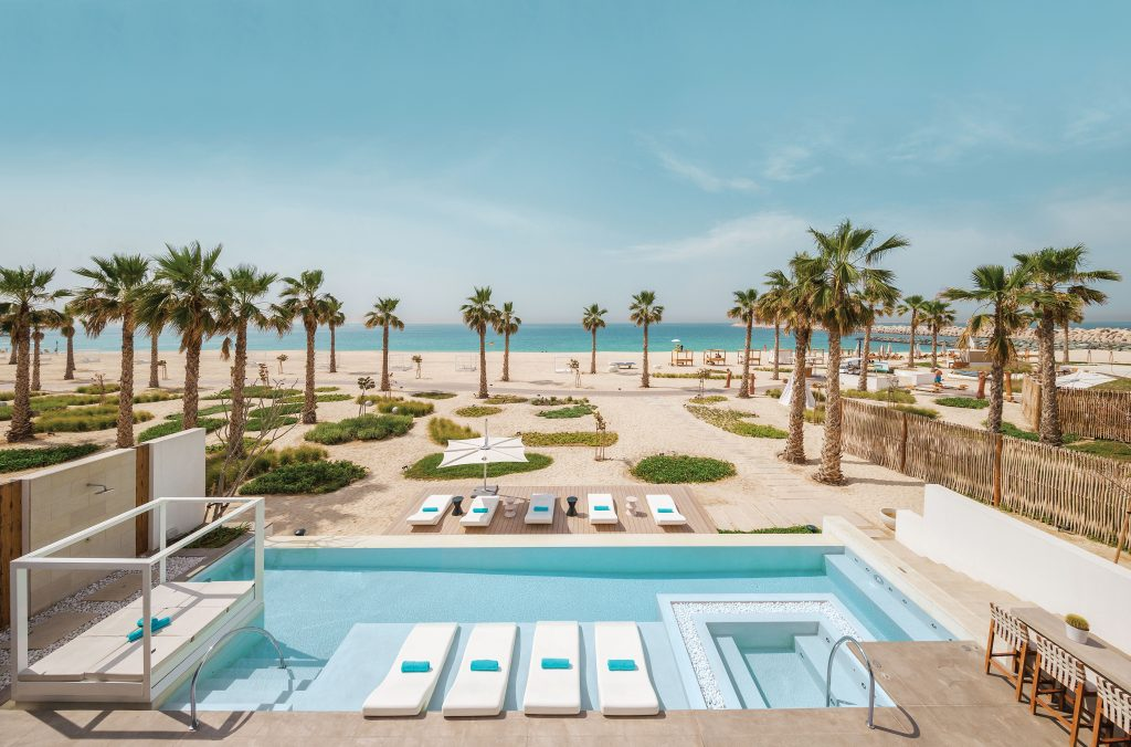 Outside deck and Arabian sea facing view of Nikki Beach Resort and Spa