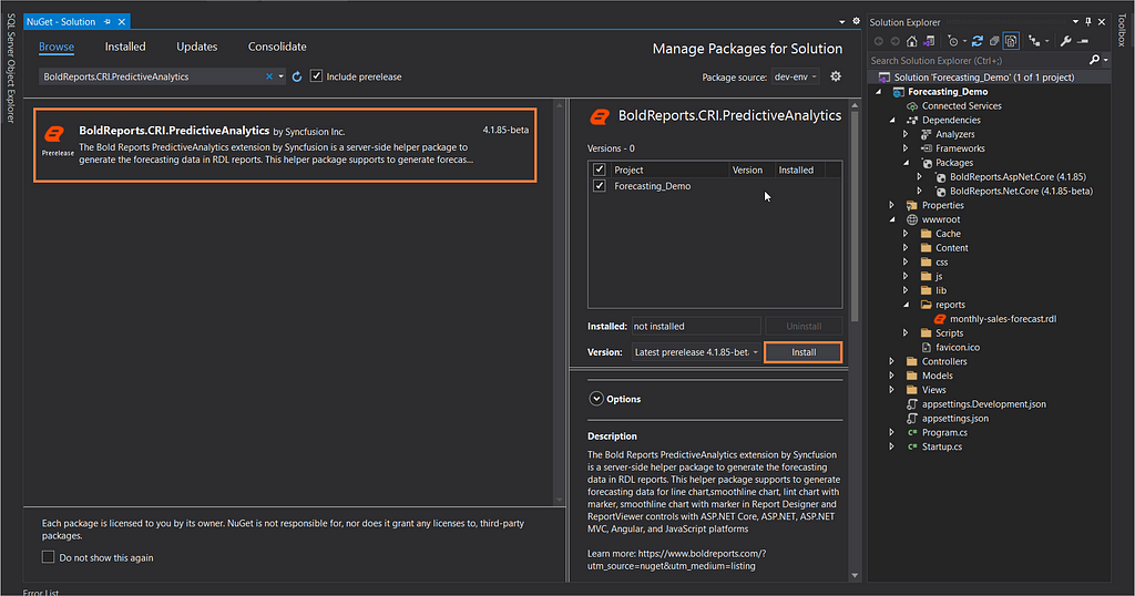 BoldReports.CRI.PredictiveAnalytics Package Page | Reporting Tools Software