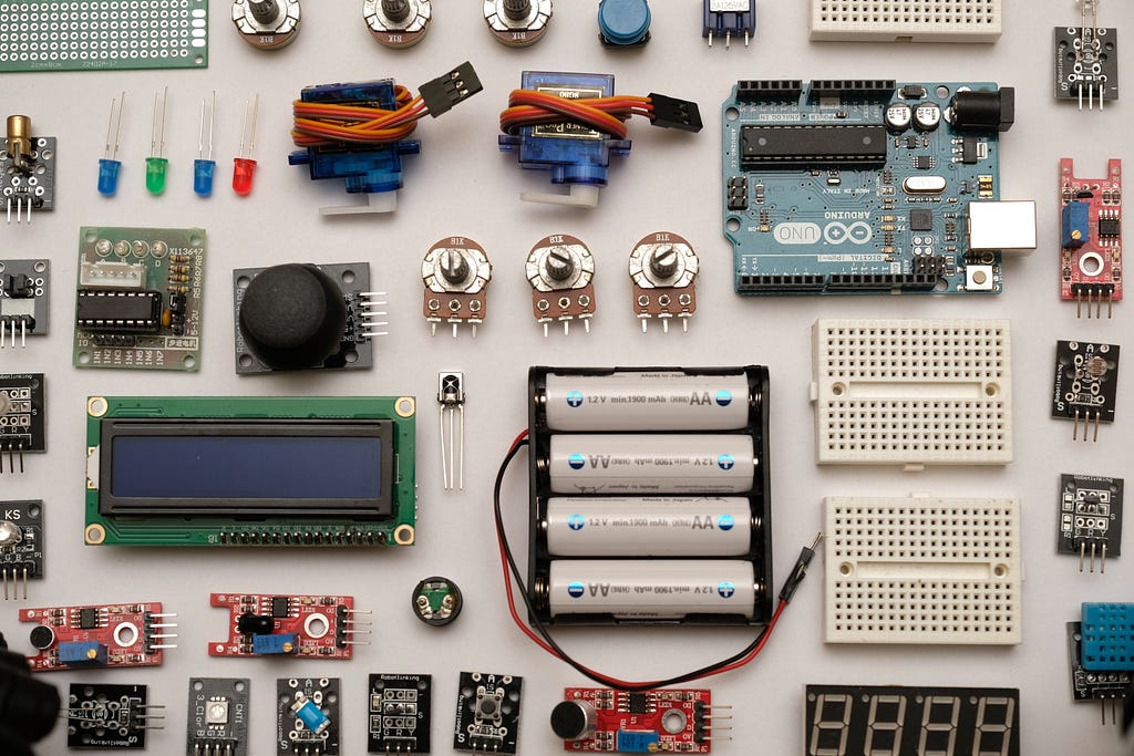 IoT sensors and equipment on a table