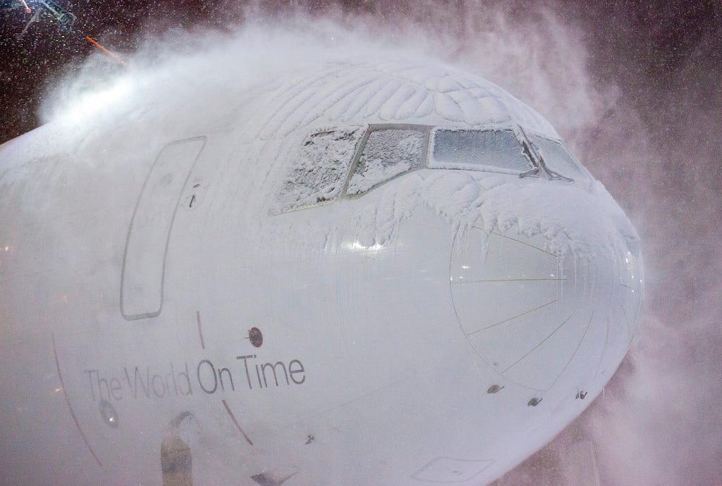 FedEx plane deicing in Anchorage, Alaska