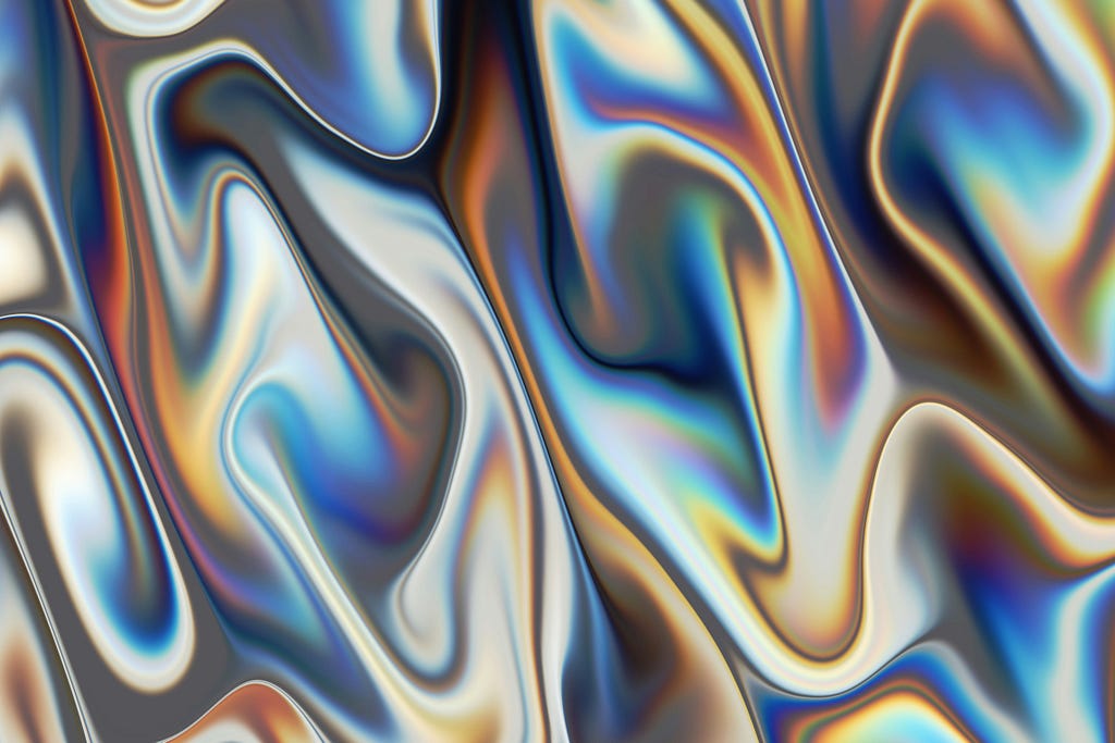 An abstract image of metallic-like material in movement like water.