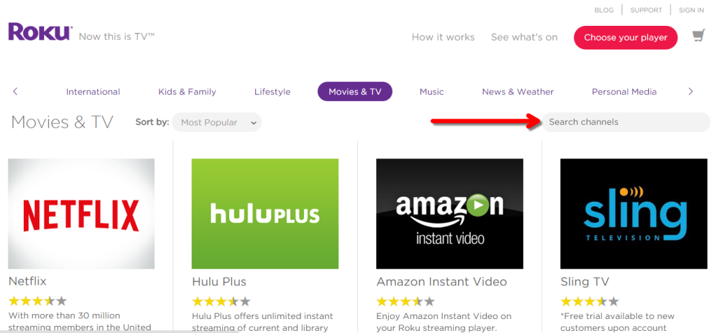 Roku's Website Channel Search