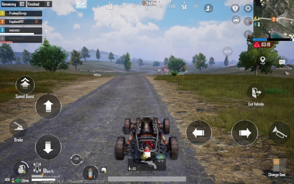 Driving screenshot in Battlegrounds Mobile India on Pad 6