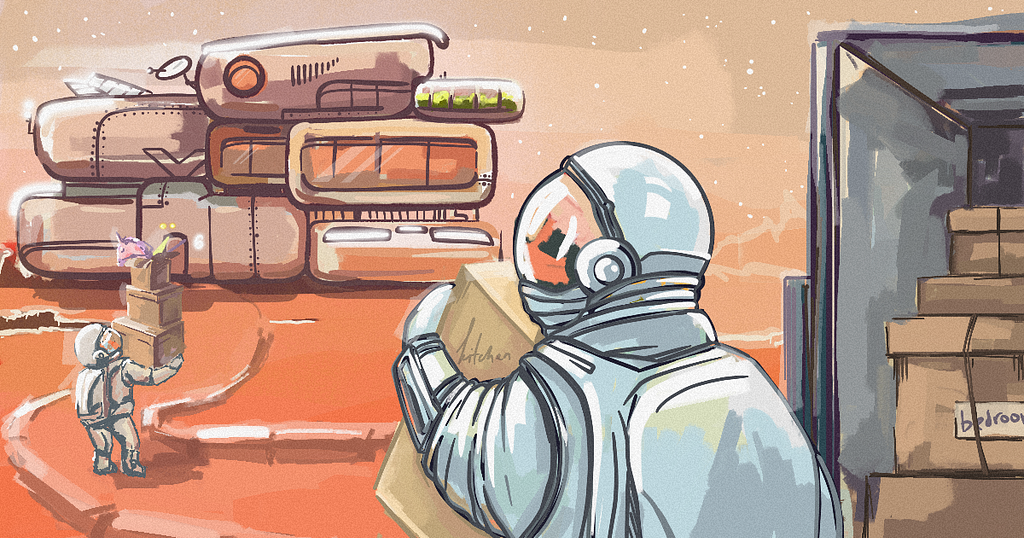 This illustration depicts an astronaut getting ready to a flight
