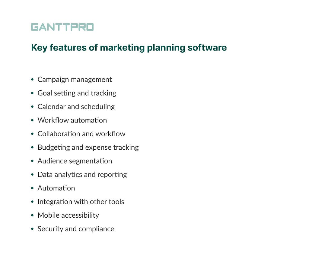 Marketing planning software features