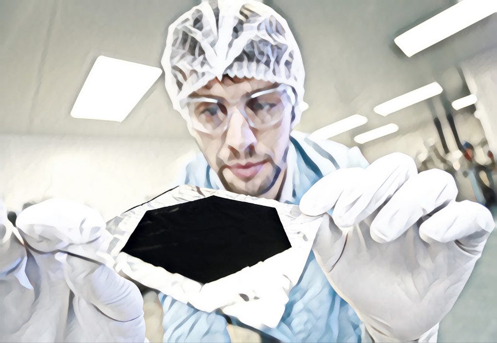 A scientist hodling Vantablack