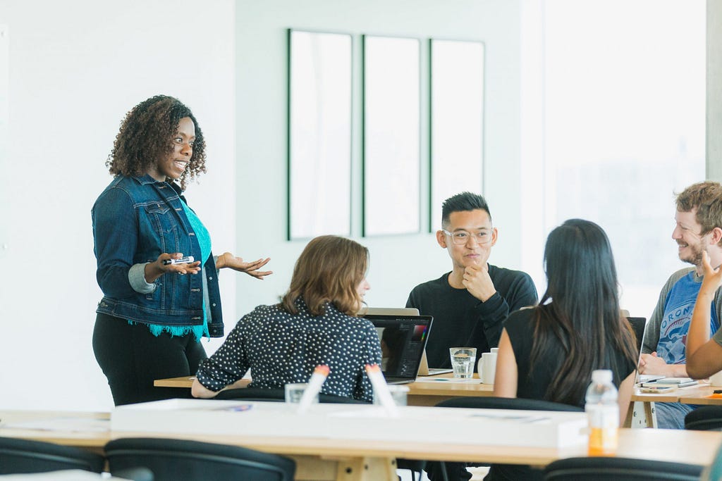 Marketing team working together on a pitch