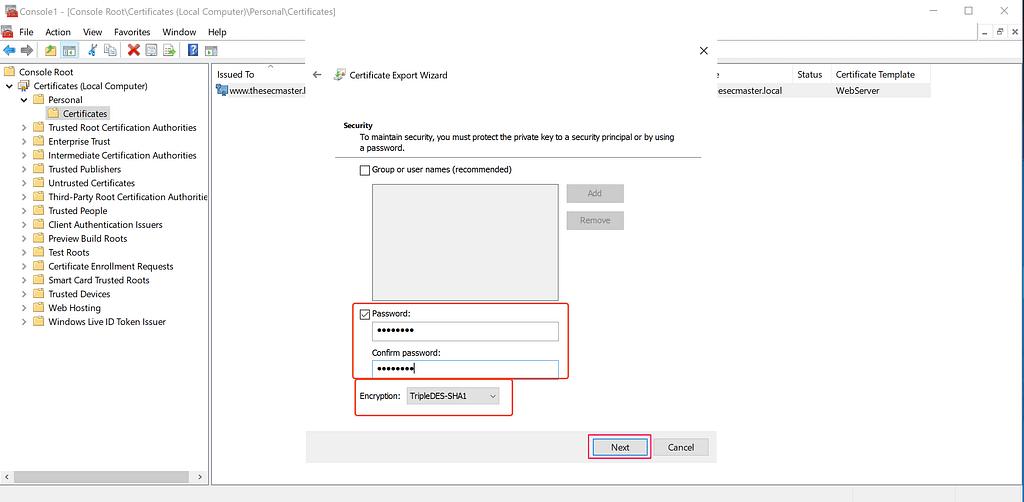 Encrypt the Certificate With Password