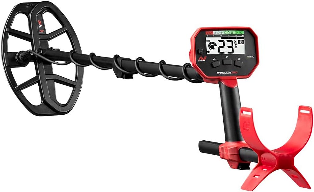 Minelab Vanquish 340 Multi-Frequency Auto-Select Metal Detector for Adults with V10 10x7 Double-D Waterproof Coil (3 Detect Modes)