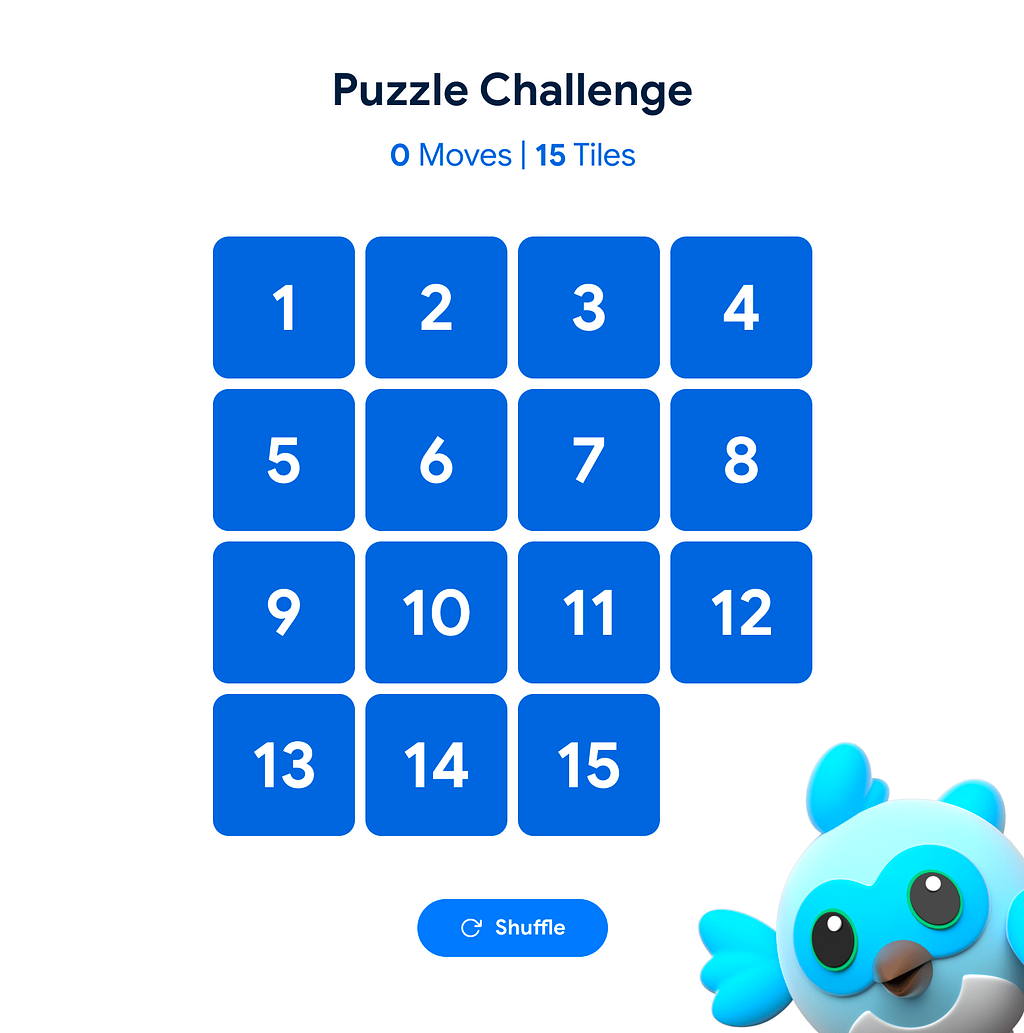 Flutter slide puzzle with Dash in the lower right corner