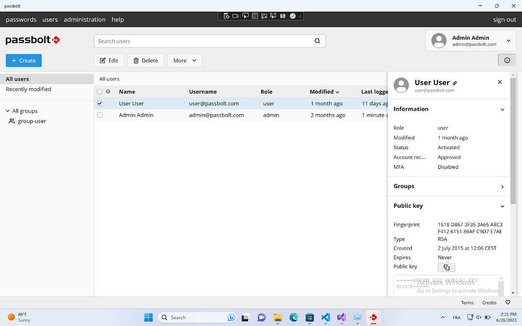 Passbolt windows desktop application — User workspace