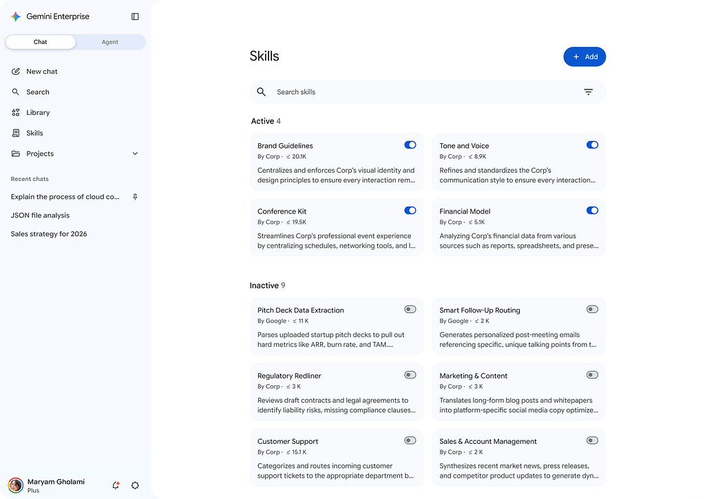 Gemini Enterprise Skills for reusable actions