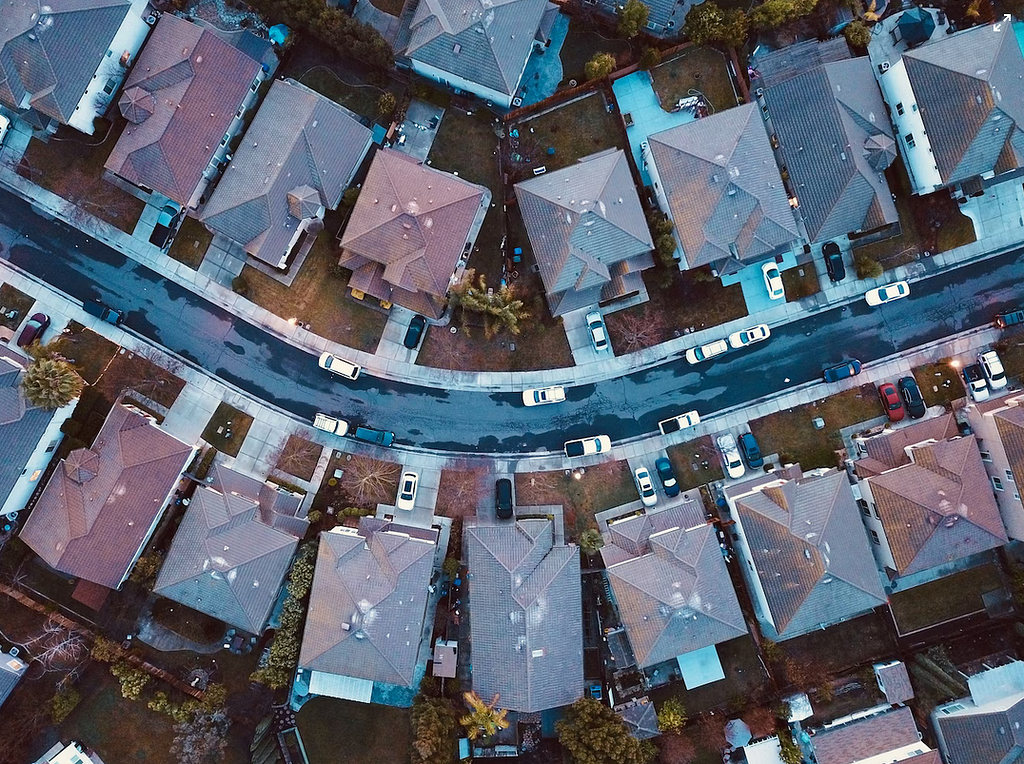 View of some houses in a suburb from above