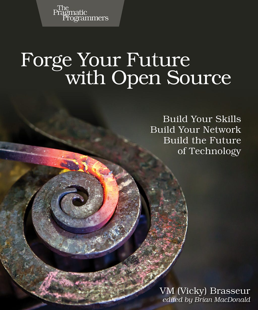 Coil of red hot iron featured on the cover of Forge Your Future with Open Source by VM Brasseur