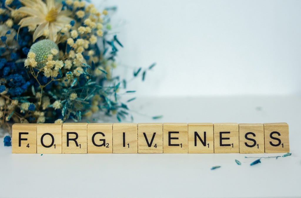 Forgiveness written using scrabble blocks