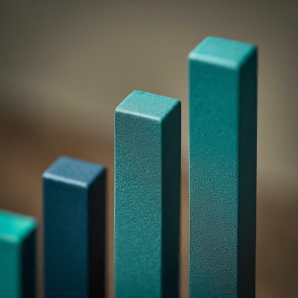 Four ascending green gradient bars symbolizing sustainable growth and progress in reducing Scope 3 emissions.