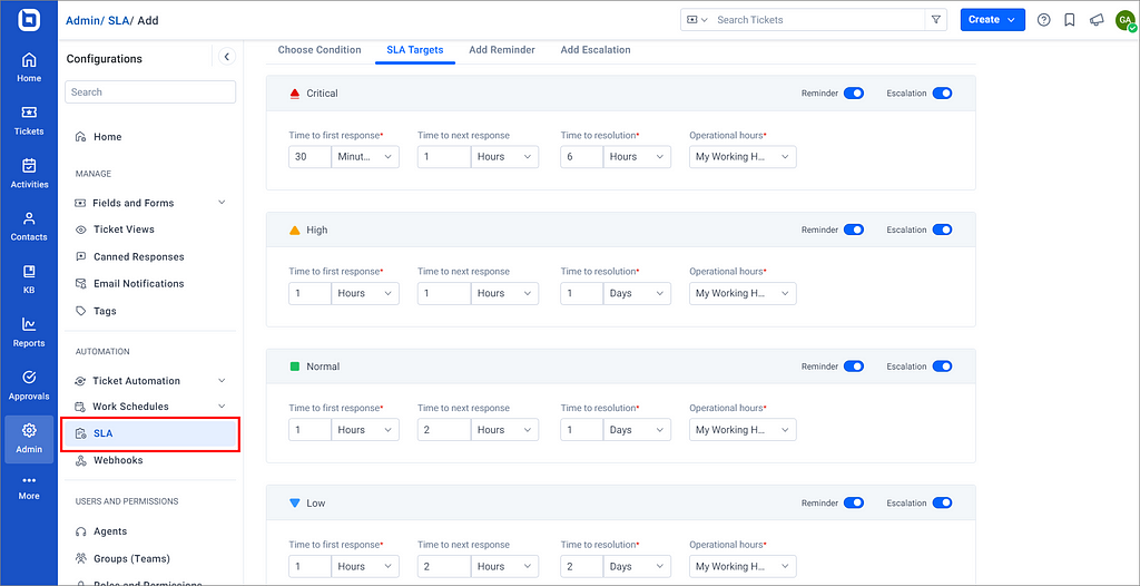 Setting up an SLA in BoldDesk