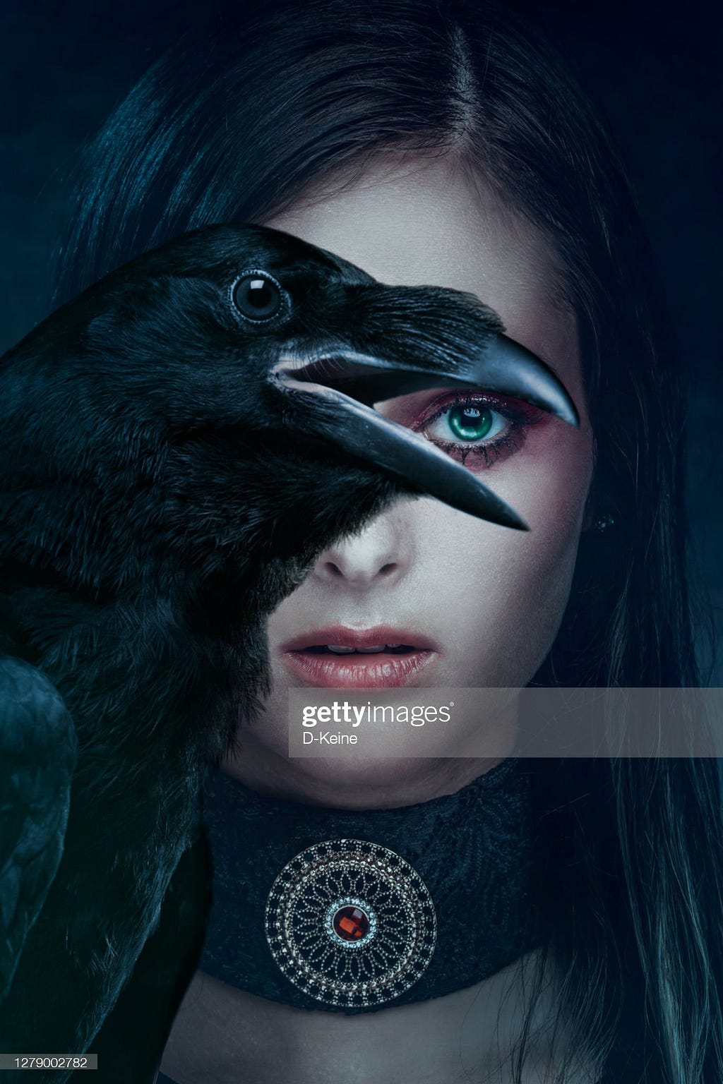 Portrait of a beautiful woman with crow