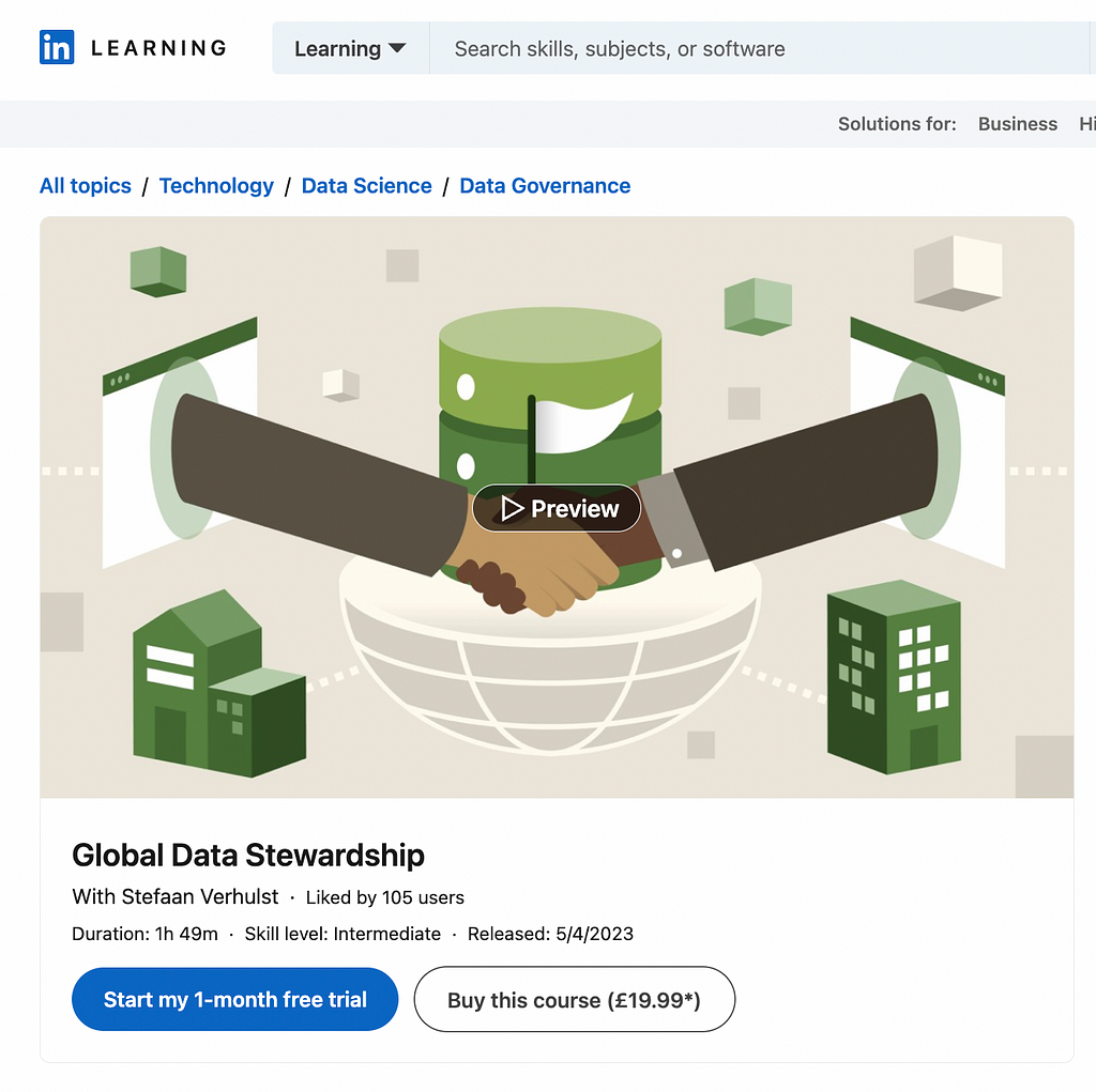 Cover image for LinkedIn Learning’s Global Data Stewardship module.