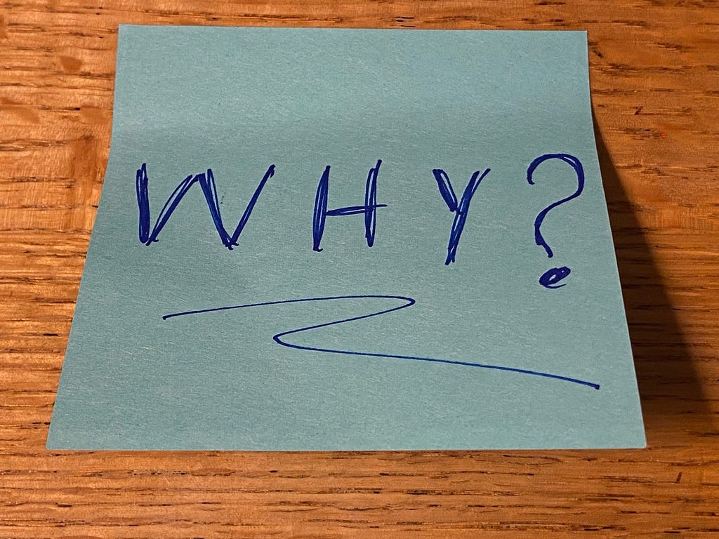 A post it note with the word WHY? Why fibrosarcoma