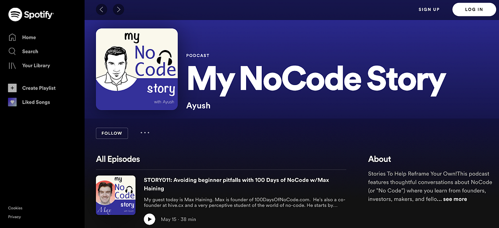 My NoCode Podcast Webpage