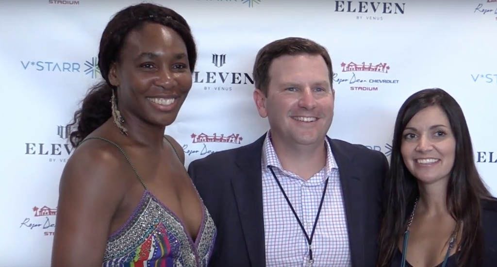 Venus Williams with Mike Bauer GM of Roger Dean Chevrolet Stadium and Sonya Haffey VP of V Starr Interiors