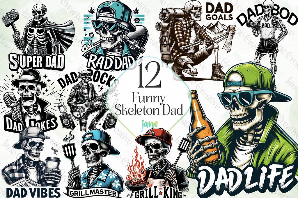Funny Skeleton Father Sublimation Bundle Graphic Illustrations