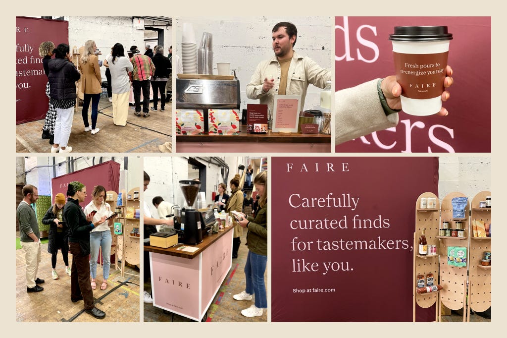 Photo collage of the coffee cart booth design at Good Food Awards.