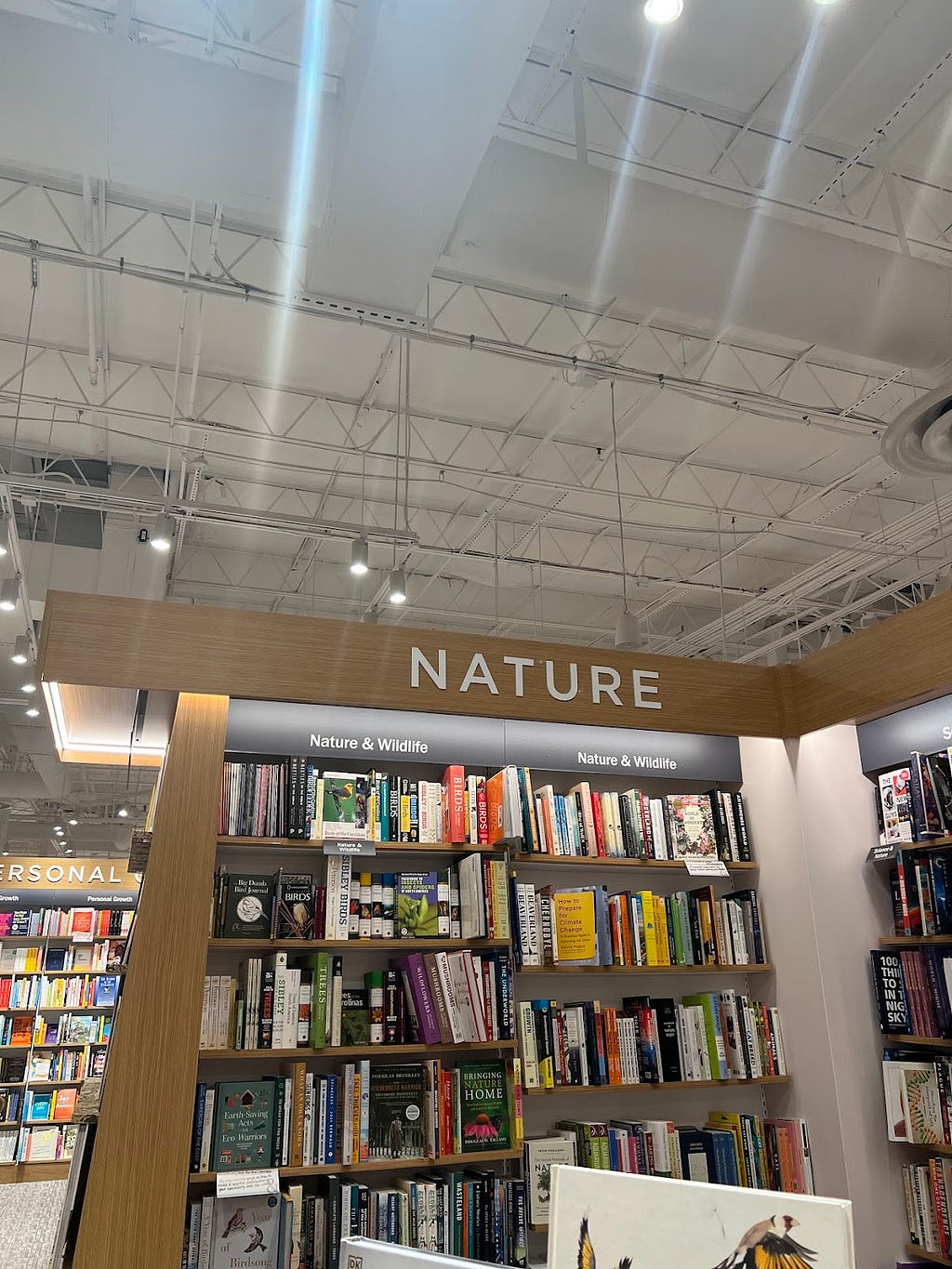 An image of the nature section of Barnes and Noble.