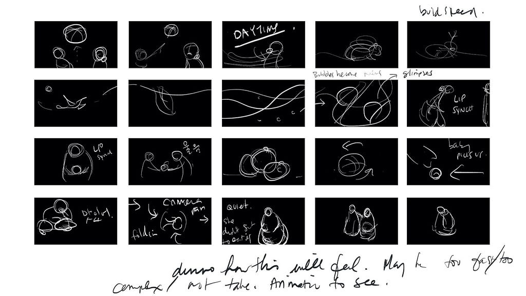 An early storyboard for Chamoe in Procreate for iPad.