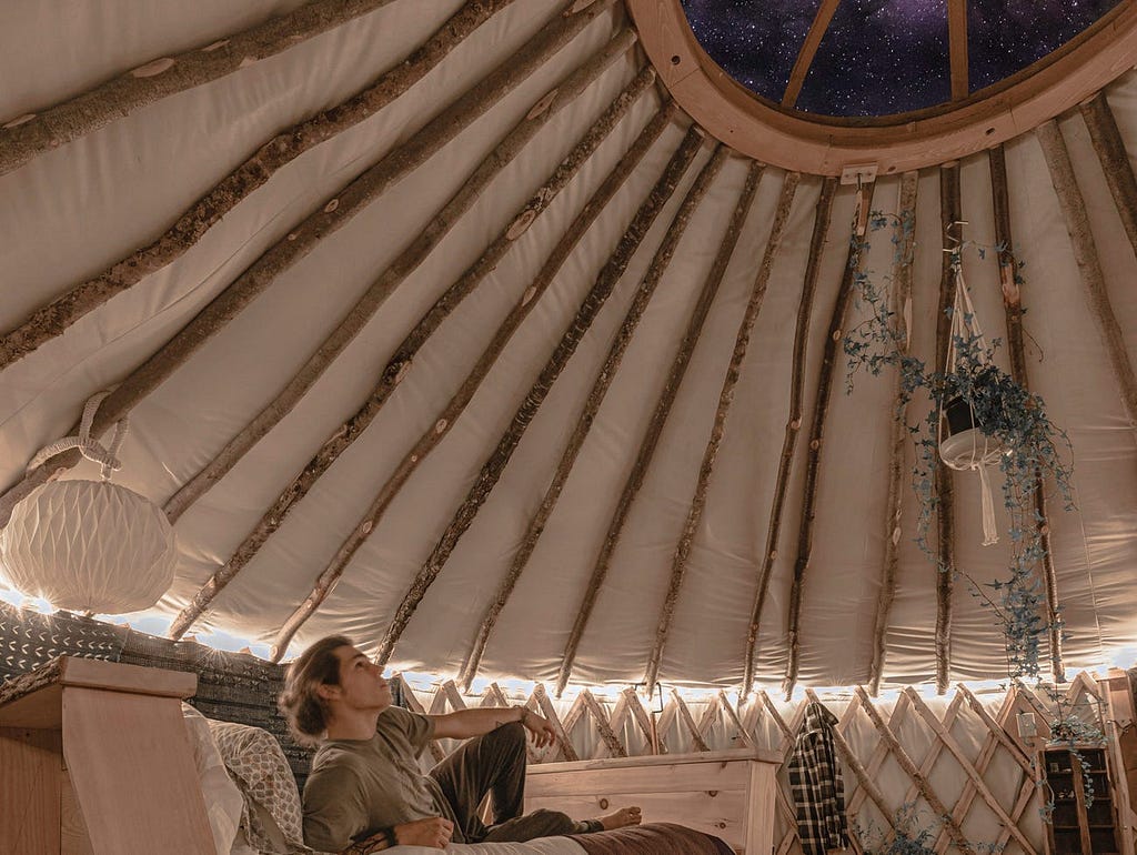 Abitz in a yurt.