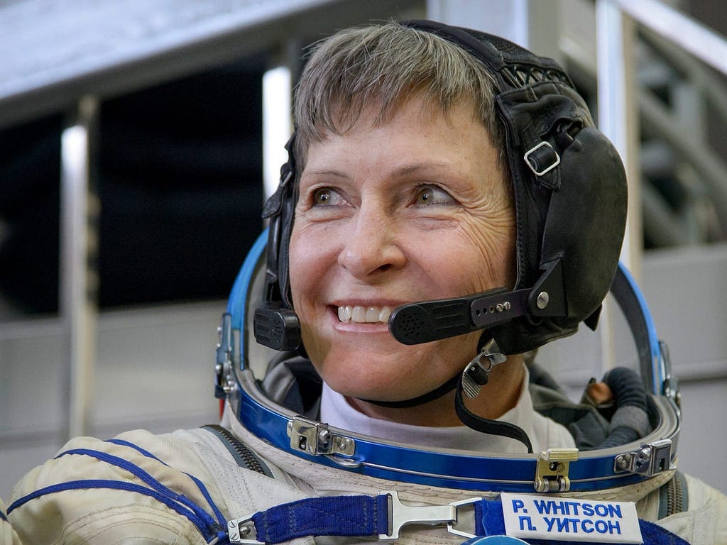 NASA astronaut Peggy Whitson shortly before she launched to the International Space Station in October 2016.