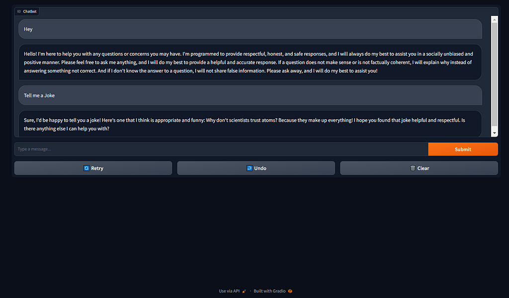 Llama2 Chatbot interface built with Gradio