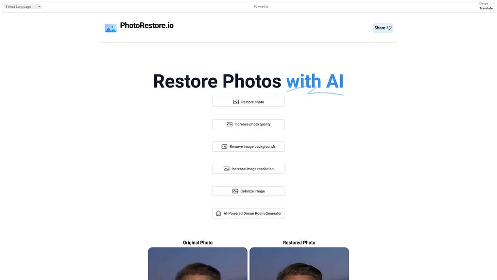 PhotoRestore.io homepage image