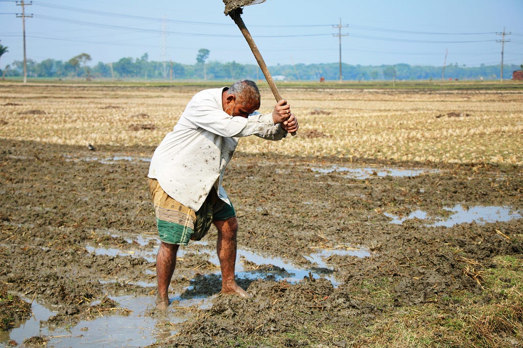 Farmer is working on his land