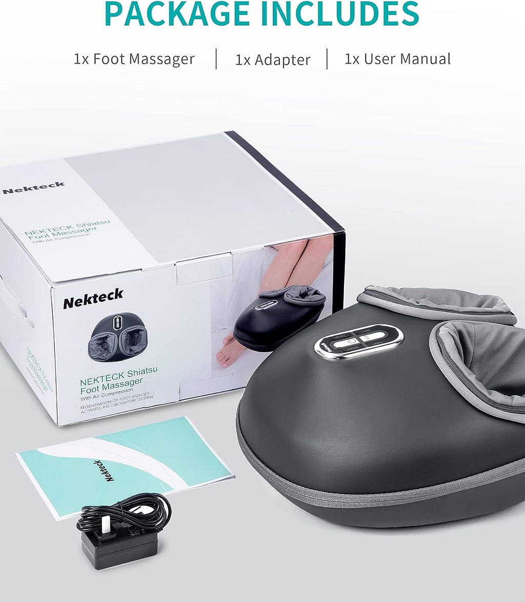 Nekteck Shiatsu Foot Massager Machine with Soothing Heat, Deep Kneading Therapy, Air Compression, Improve Blood Circulation and Foot Wellness,Relax for Home or Office Use(Gray)