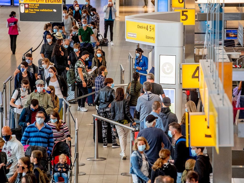 Crowds at Schiphol airport in the Netherlands.